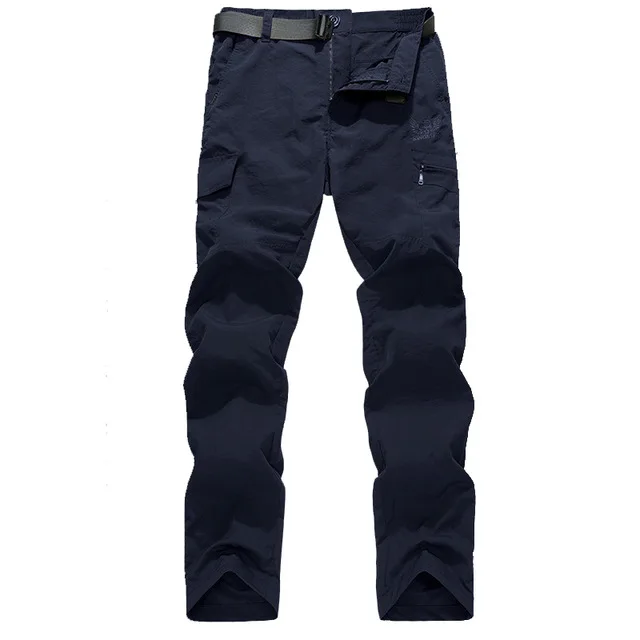 Мужские зимние плотные теплые брюки-карго, повседневные флисовые длинные брюки с несколькими карманами, водонепроницаемые Свободные мешковатые брюки для мужчин - Цвет: Summer Thin blue