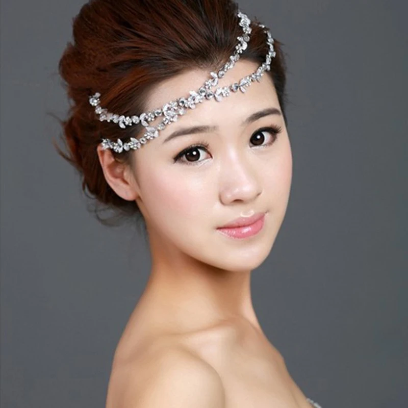 

XIAOJINGLING Crystal Flower Headband Head Chain For Women Girls Bridal Bridesmaids Elastic Band Wedding Hair Jewelry Accessories