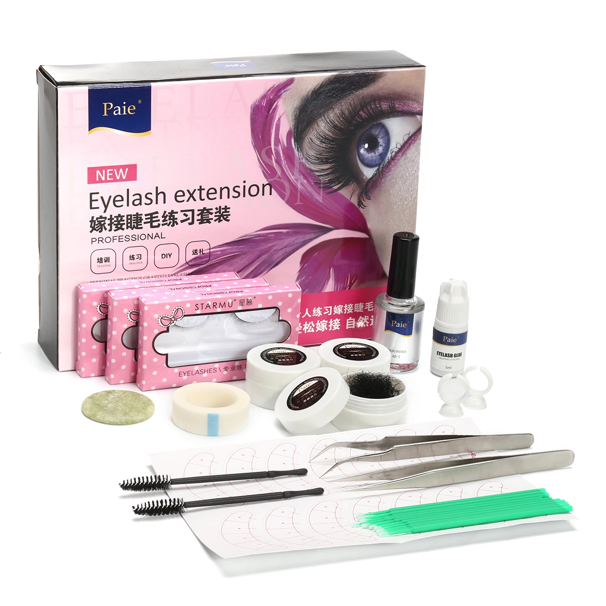 

False Eyelash Extension Tool Individual C Curl Lash Glue Tweezer Jade Stone Set Kit Semi Permanent Makeup Practice Graft Lashes