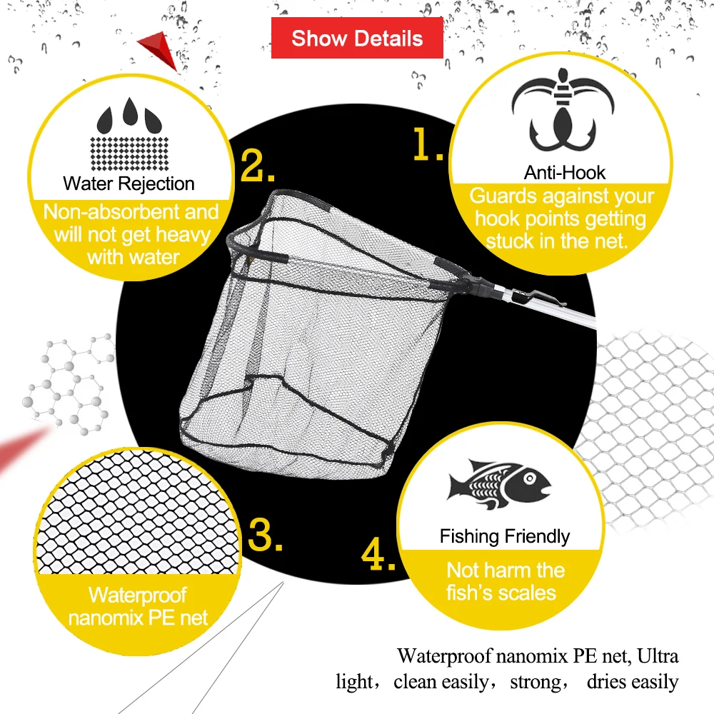 Портативный треугольный рыболовный сачок, рыболовная нано-сеть, складная рыболовная сеть с телескопической алюминиевой удочкой, Рыболовный аксессуар