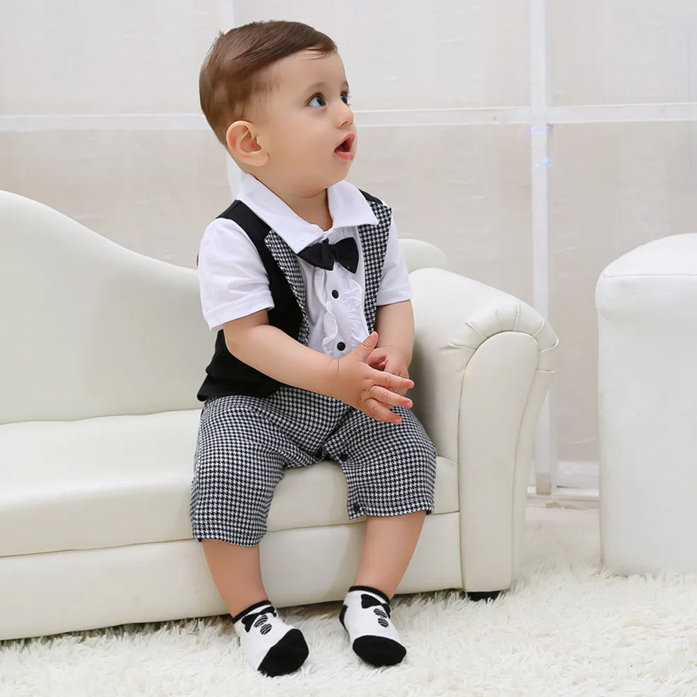 Комплект одежды для маленьких мальчиков; цельная джентльменская Бабочка; клетчатый комбинезон с ласточкиным хвостом; Детский костюм; костюм для мальчиков