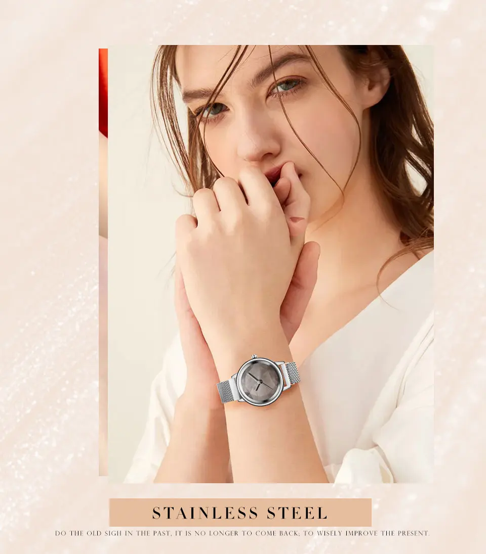 Luxo de Aço Inoxidável Ladies Quartz Watch
