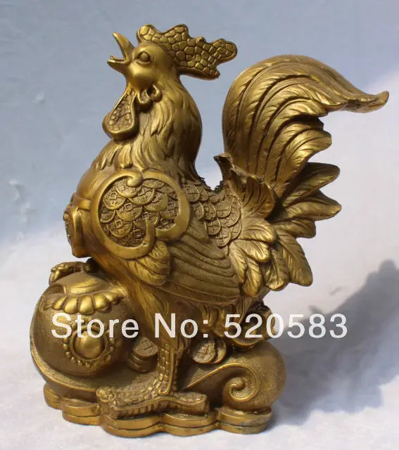 

9"Chinese Bronze Wealth Money Foo Fu Chicken Chook weight Rooster Cock Statue