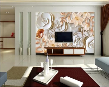 

beibehang 3d duvar kagidi Custom Photo Mural Wallpaper Embossed Rose Magnolia TV Background Wall brick wallpaper 3d behang