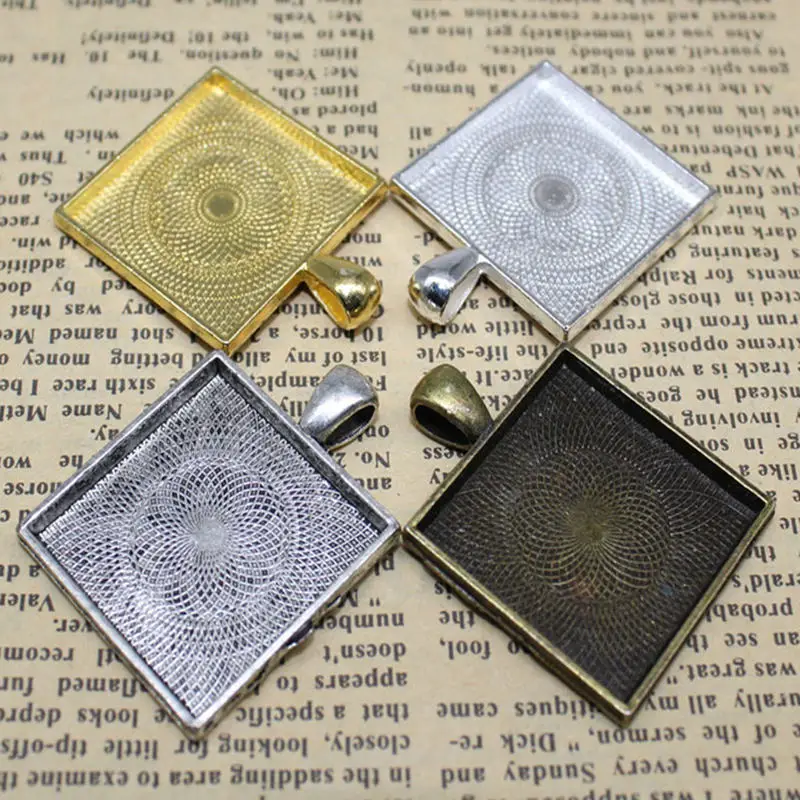 

10pcs/lot 25mm Square Pendant Base Silver Bronze Bezel Cabochons Settings Fit Glass Cameo DIY Jewelry Accessories Findings