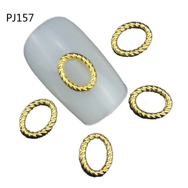 

100Pcs/Lot 3D Nail Art Decorations Glitter Gold Silver Oval Alloy Twisted Tools For Charms Nails PJ157-PJ158