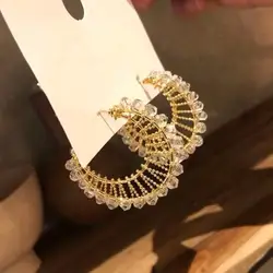 MENGJIQIAO 2019 новый дизайн, прозрачный, Кристальный ручной обмотки Серьги Кольца для женщин себе ювелирные изделия геометрический большой круг