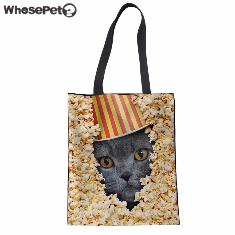 

WHOSEPET Women's Handbag Cute Cat Print Top-handle Bag Canvas Shoulder Bag for Teenager Girls Fashhion Travel Bolsa Mochila 2018