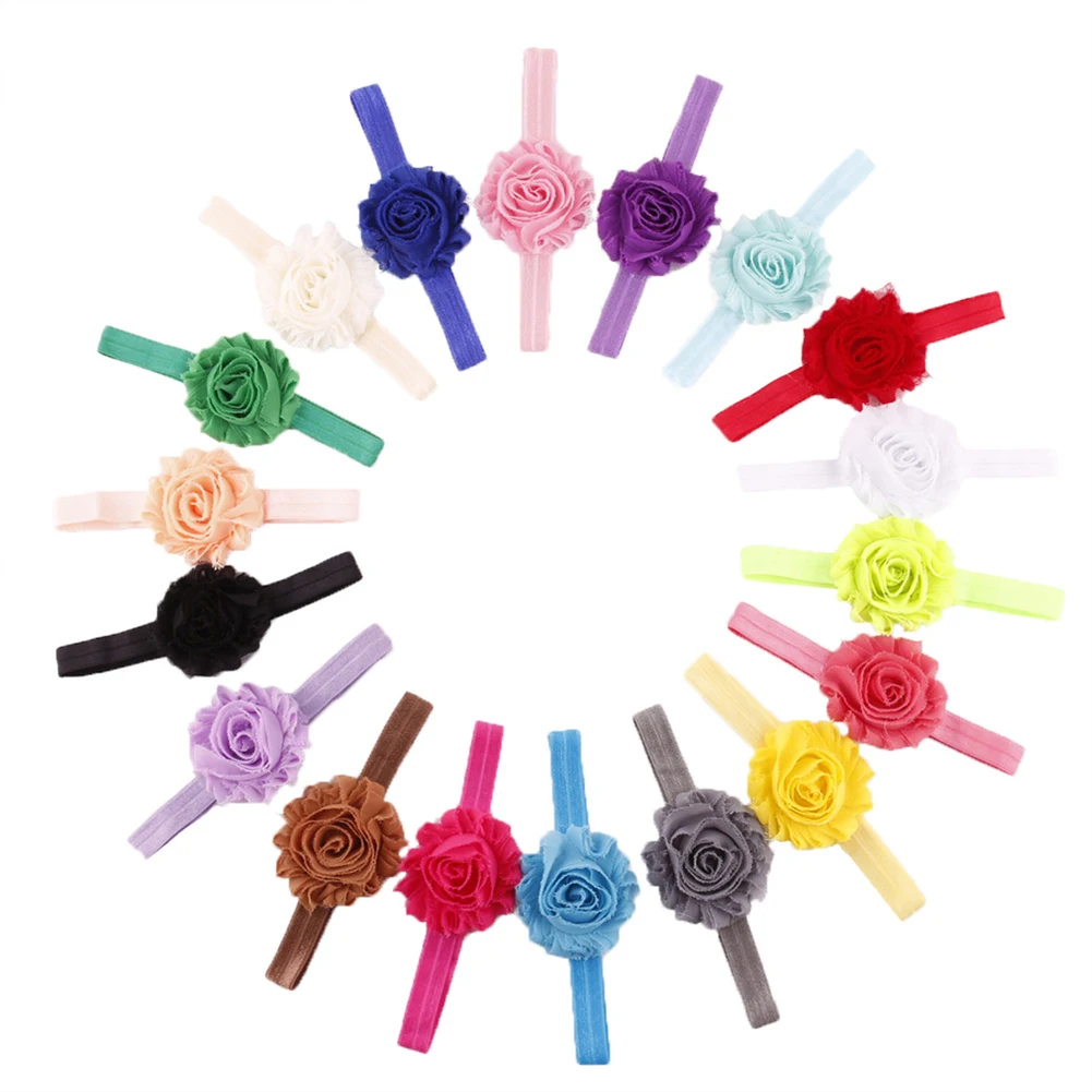 

18pcs/lot Cute Kids Girls Solid Color Elastic Band Flower Headband Hair Band Accessories Summer Style