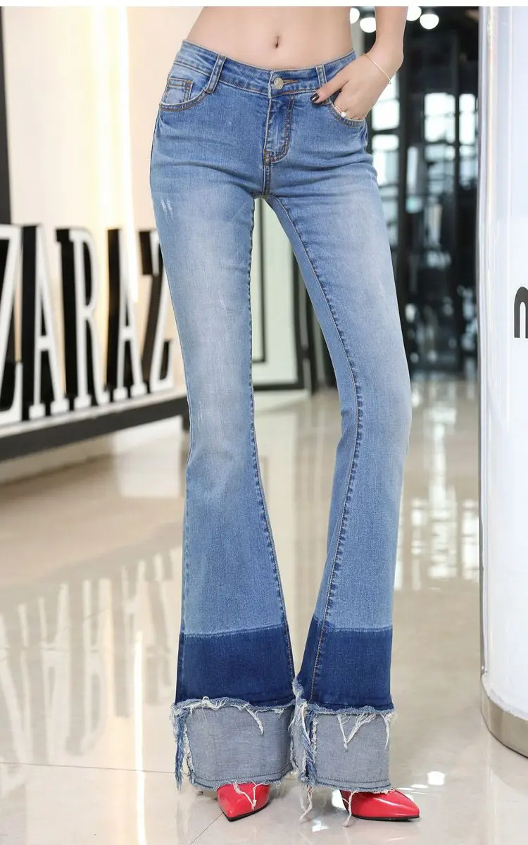 Весенняя мода Длинный разрез кисточкой рваные женские джинсовые шорты штаны Для женщин Винтаж уличная расклешённые джинсовые брюки 052901