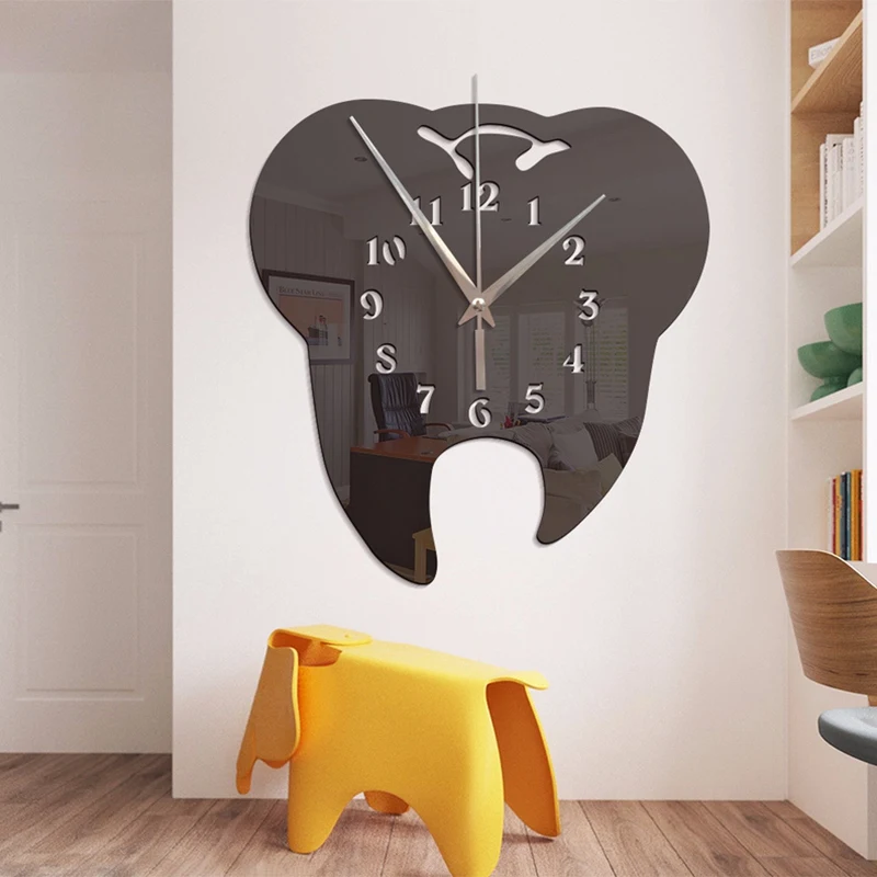 

Timelike Creative Tooth-Shaped Wall Clock Dental Ornament Wall Clock 3D Acrylic Creative Mirror Wall Sticker Home Decor