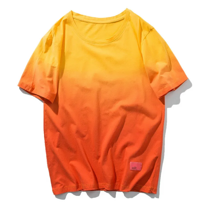

Summer Casual Gradient T-shirt Short Sleeve Men Tops Cute Boys Dye Tshirt Yellow Loose Tee Shirt 3xl Man Oversized T Shirts Male