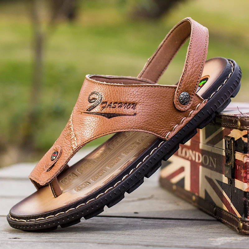 

Mens Italian Leather Sandals Summer Slipper Casual Sandals Leather Shoes Men Slippers Fashion Luxury Men Sandals Outdoor