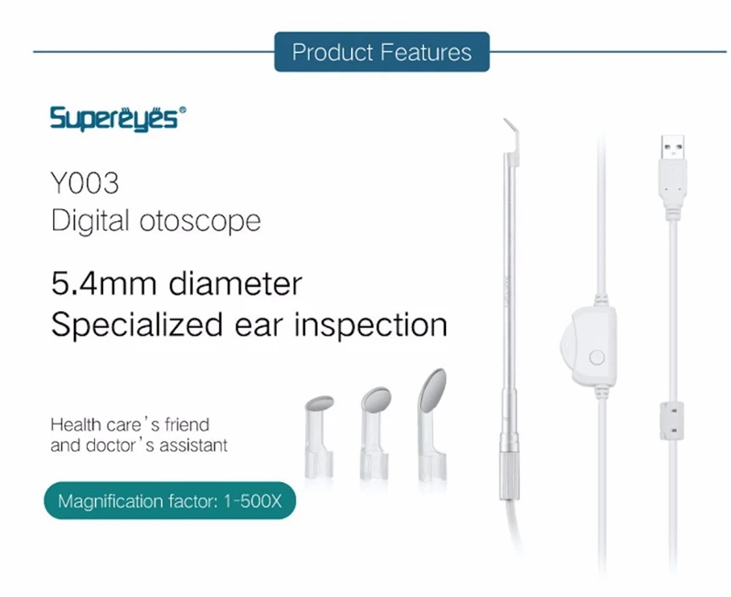 Supereyes 500x ENT ушной очистки Водонепроницаемый эндоскоп Отоскоп медицинский USB цифровой видео микроскоп бороскоп с боковыми зеркалами