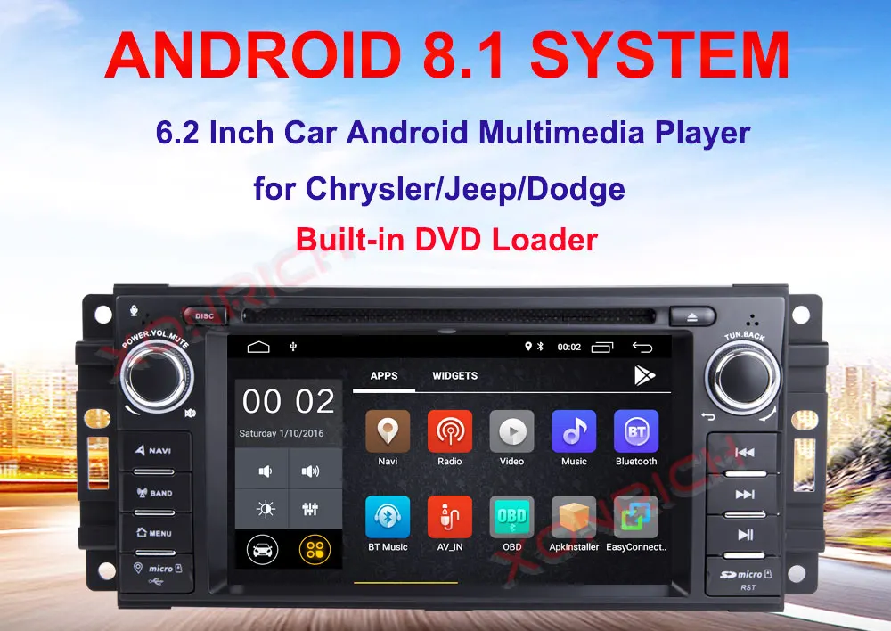 Sale 2 Din Android 8.1 Car DVD Player For Jeep Grand Cherokee Chrysler 300C Compass Patriot Dodge Sebring GPS Navigation Radio Stereo 7