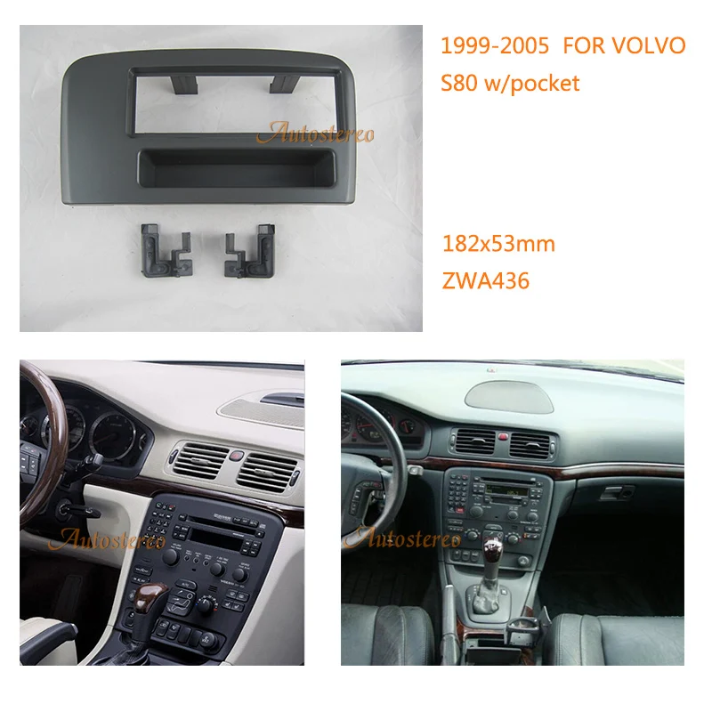 

2 Din Car Radio fascia Facia Panel Adapter for VOLVO S80 1999-2005 w/pocket