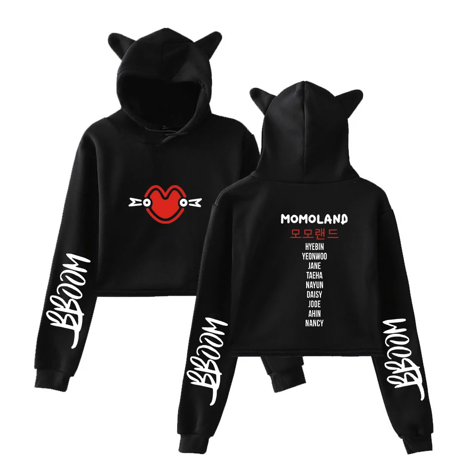 2019 Kpop MOMOLAND Album Show Me I'm So Hot print fashion trend sala Cat Crop Top Women Hoodies Sweatshirt Sexy hot clothes