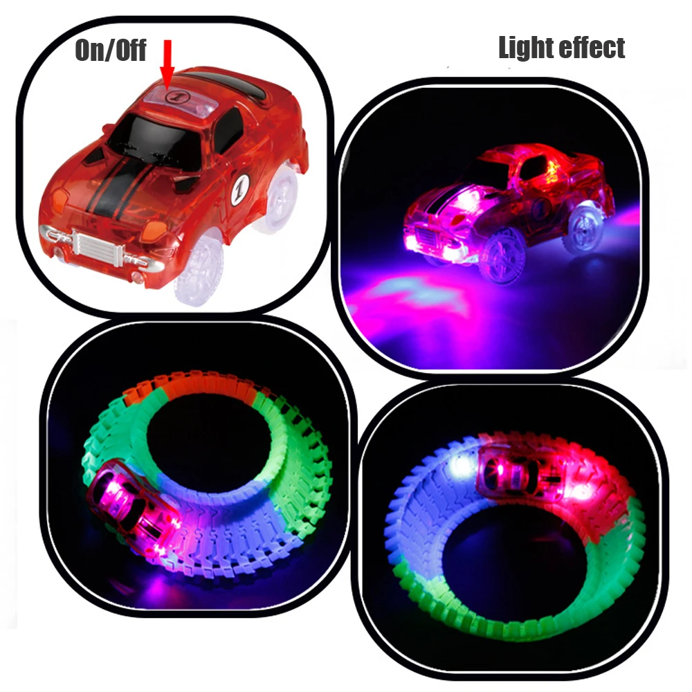 Волшебный светящийся трек, светодиодный светильник, светящиеся машинки, светящиеся гибкие железные дороги, светящиеся гоночные дорожки, электронные автомобильные игрушки для детей, мальчиков