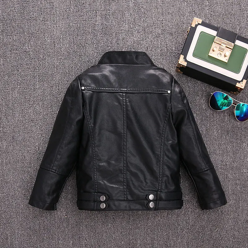 Girls Leather Jackets New Children's Autumn Winter Plus Velvet Coats Korean Kids Pu Leather Collar Zipper Fashion Coats