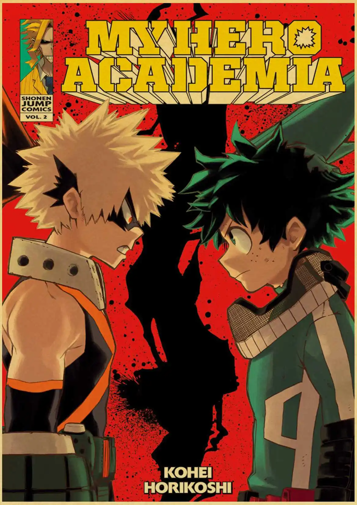 My Hero плакат Academia коричневая печать на крафтовой бумаге настенная живопись Винтажный стиль аниме Ретро плакат Наклейка на стену