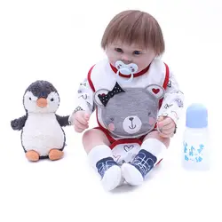 Новая мода 48 см нить тела и волосы с корнями реалистичный Новорожденный ребенок мальчик с Пингвины плюшевые игрушки силиконовые