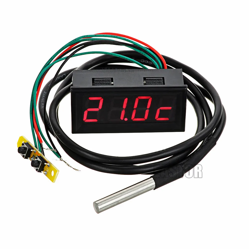 

0.56 DC 0-30V Voltmeter Thermometer Clock 3in1 Meter Gauge with 1 Meter DS18B20 Temperature Sensor Red Light