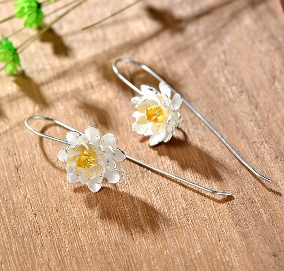 

Fashion Jewelry Hand Made 925 Solid Silver chrysanthemum stone Woman Precious Stone Cute Romantic Clip Earrings