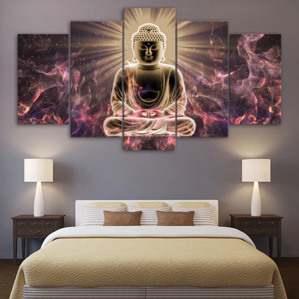 

Wall Art Canvas HD Printed Poster Frame Living Room Home Decor 5 Pieces Buddhism Abstract Pictures Buddha Statue Painting