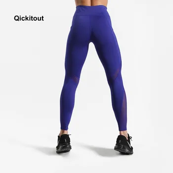 Plus Size Mesh Leggings Women Push Up Leggins Sporting Women Fitness Legging High Waist Patchwork Pants XS-XL Blue Color 4