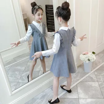 

2019 Baby Girl Grey Plaid Princess Dress Students Dress Girls Clothes For Kids Party Wear Meninas Vestidos