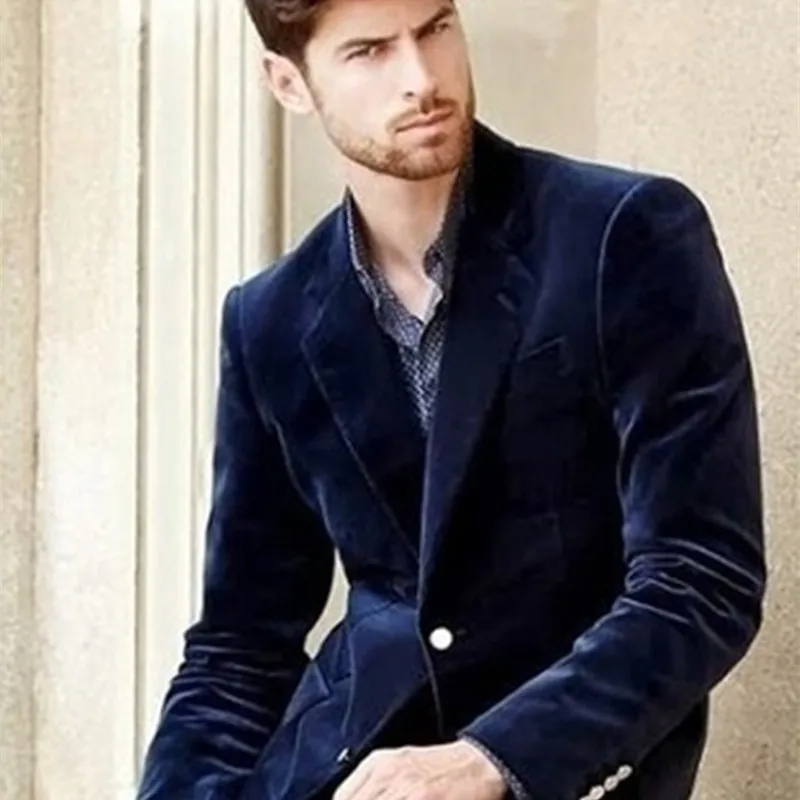 Navy blue velvet blazer mens Clearance