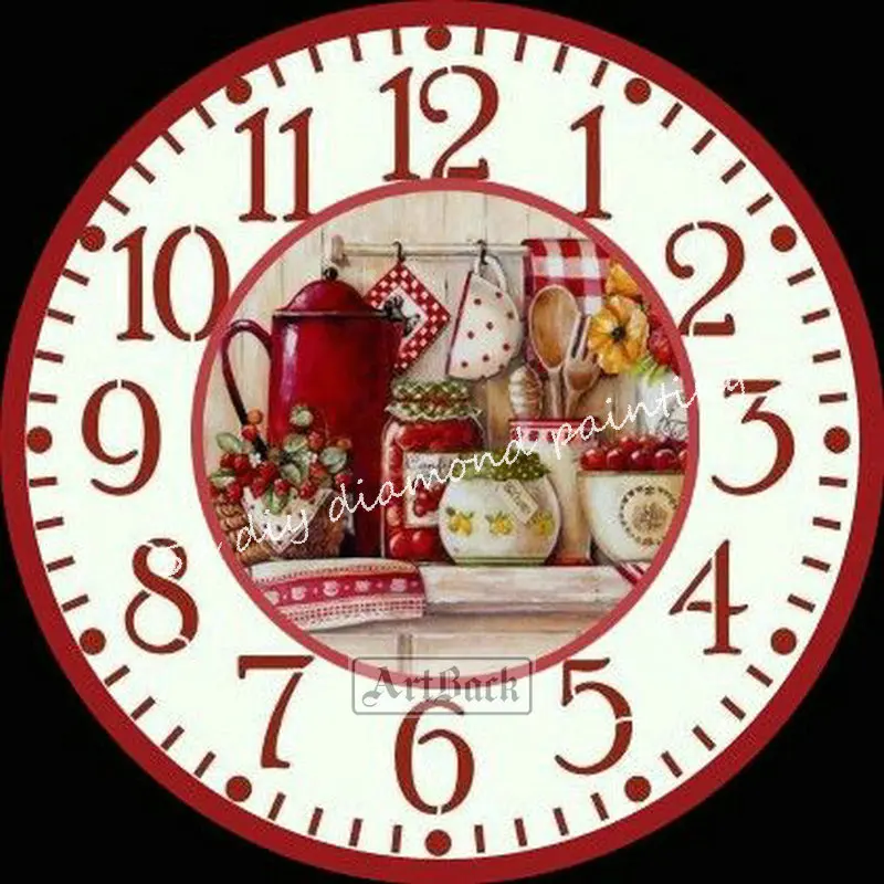 buy 5d diamond painting clock landscape kitchen picture full square diy 3d diamond mosaic sticker full round wall clock home decor