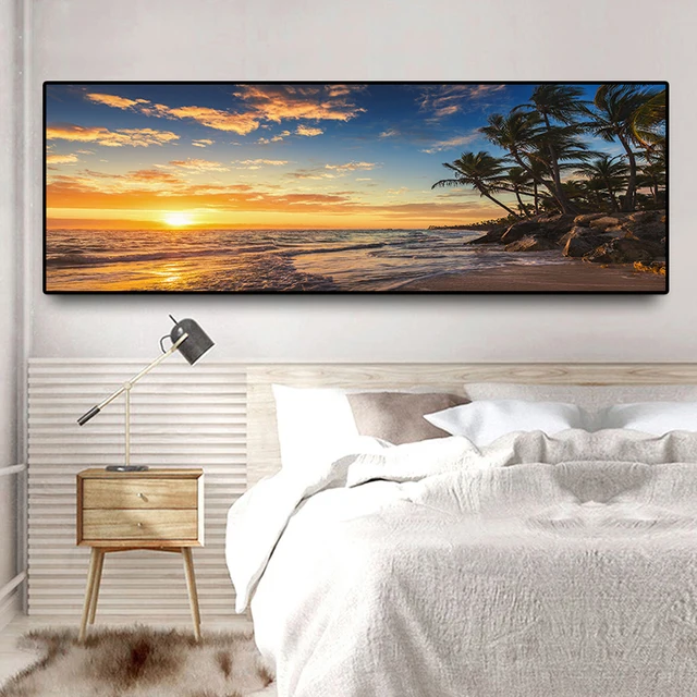 Paisaje de palmeras de coco Playa Mar Natural, pintura en lienzo, carteles e impresiones, imagen artística de pared para sala de estar Paisaje de palmeras de coco Playa Mar Natural, pintura en lienzo, carteles e impresiones, imagen artística de pared para sala de estar