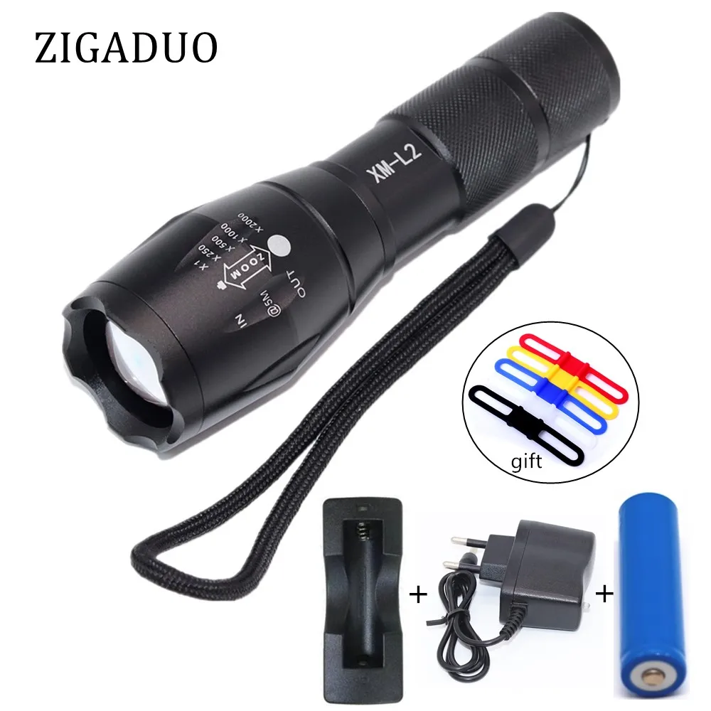 

Portable LED Flashlight LED Torch Zoomable Flashlight 8000LM XM-L T6 L2 5 Mode Lighting Light For 18650 or 3xAAA Battery