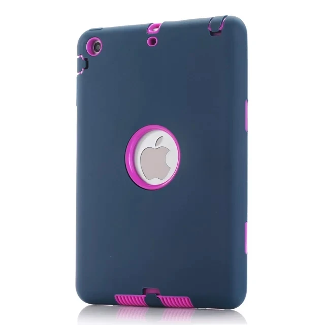 Для iPad mini 1/2/3 retina детей безопасное вспомогательное устройство для бронированный противоударный чехол Heavy Duty Силиконовый Футляр чехол Обложка Экран защитная пленка+ стилус - Цвет: dark blue and rose