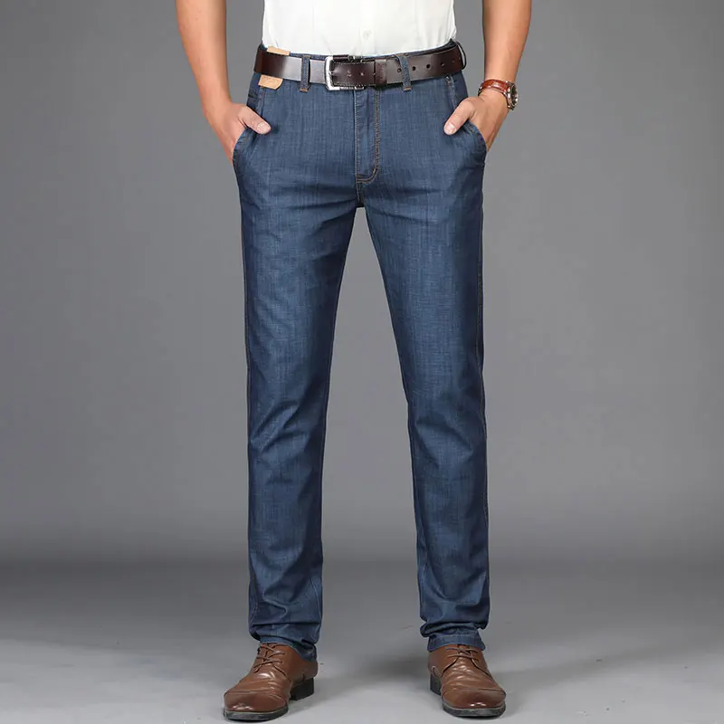Spring Summer JEEP Brand Cotton Jeans Elastic Men's Casual Full Length Retro Jeans Cotton Pants Fashion Lightweight Trousers 44 (37)