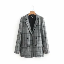Plaid Slimming version medium long casual suit coat Double Breasted Office Lady women's new blazers and jackets Plaid Slimming version medium long casual suit coat Double Breasted Office Lady women's new blazers and jackets