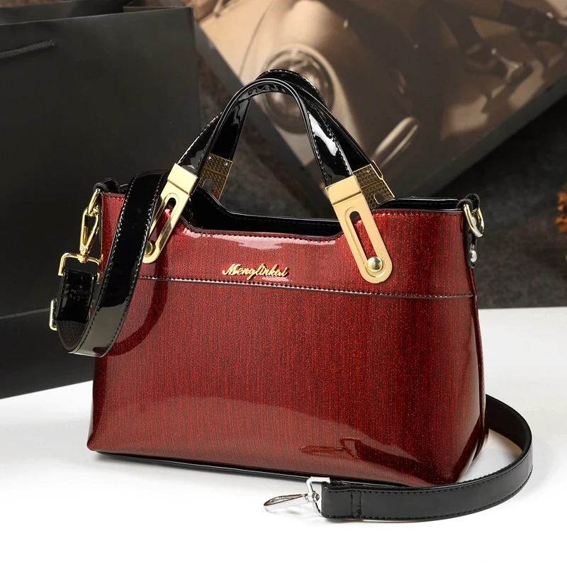 Европейский стиль, простая женская кожаная сумка, сумки с верхней ручкой, женские сумки известных брендов, лакированная кожаная сумка-мессенджер - Цвет: Burgundy