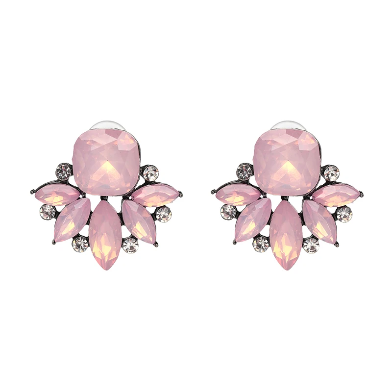 

JURAN New Design Trendy Jewelry Gold Fish Shape Crystal Earring Sweety Pink Stud Earrings For Women Bijoux Factory Price