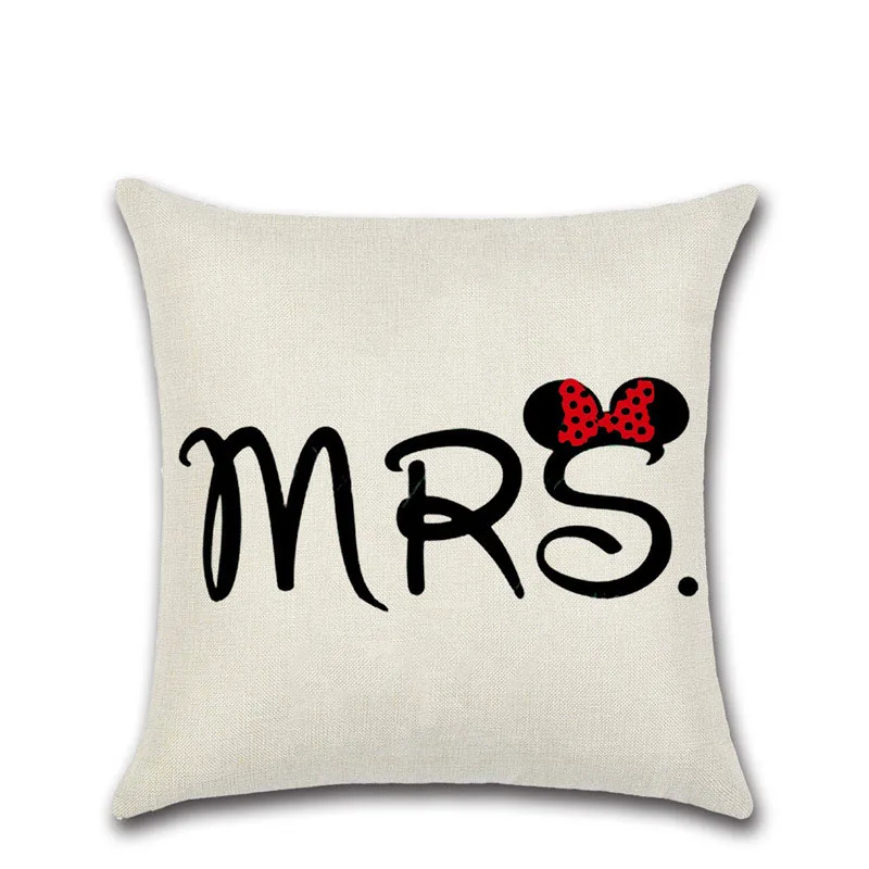 Cute Mr &Mrs Cushion Cover White Couple Lovers Gift Pillow Throw Pillowcases for Home Decor Bedroom Decorative Pillows Case (9)