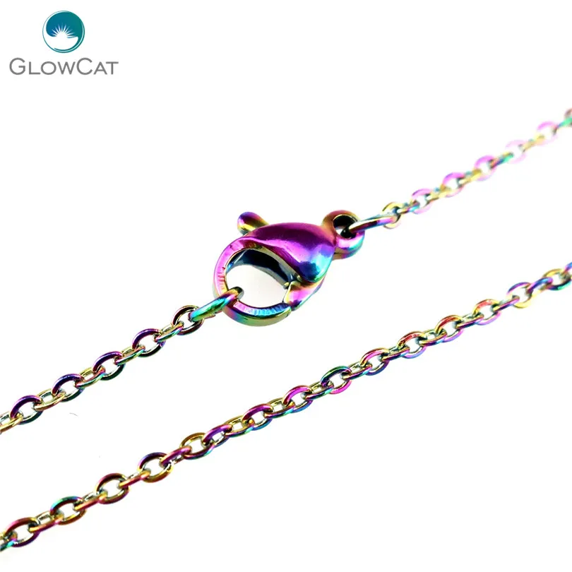 

18'' C22182 Rainbow Color 5x/lot 1.6mm Stainless Steel Chains Necklace Rainbow Color Link Chain Jewelry Making