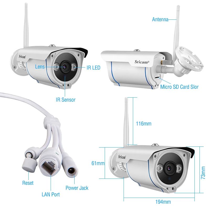 Sricam SP007 HD 1080P IP камера wifi 2,4 P2P Onvif Водонепроницаемая уличная Беспроводная IP камера для смартфонов ПК IR Cut ночная версия