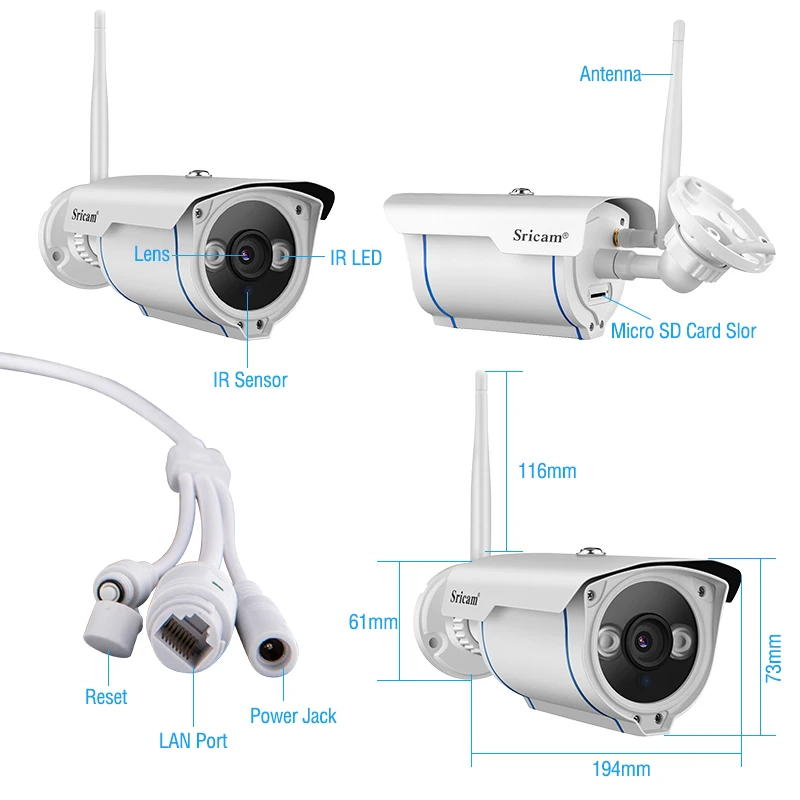 Sricam SP007 HD 1080P IP камера WIFI 2 4 P2P Onvif Водонепроницаемая открытая Беспроводная ip для
