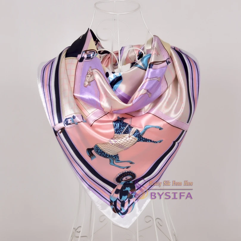 [BYSIFA] Темно-синие китайские розы Большой площади шарфы Новый женский элегантный большой шелковый шарф модные женские аксессуары 90*90 см