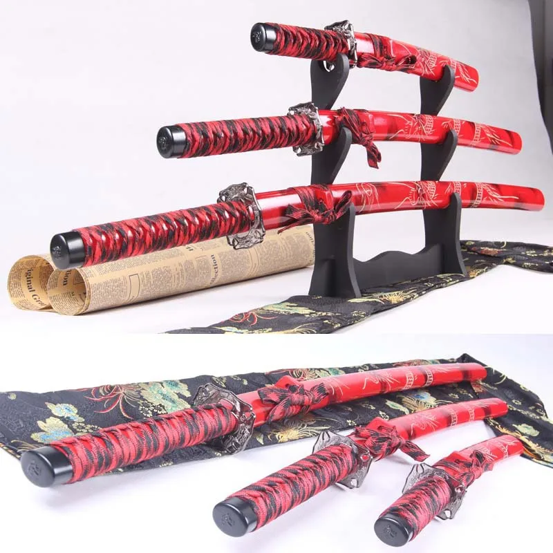 

Red Anime&Manga Sword 3pieces Set Katana Decoration Cosplay Gymnastics Knife Aluminium Alloy Sword