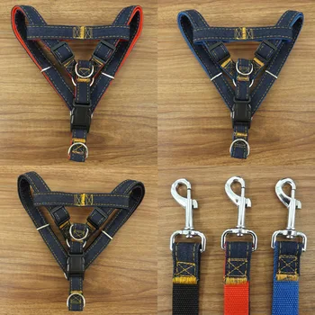 

Free Shipping 4Size (S M L XL) Colorful Jean Denim Leash Harness Dog Collar Chain Cat Rope Belt Adjustable Collar Dogs (00229)