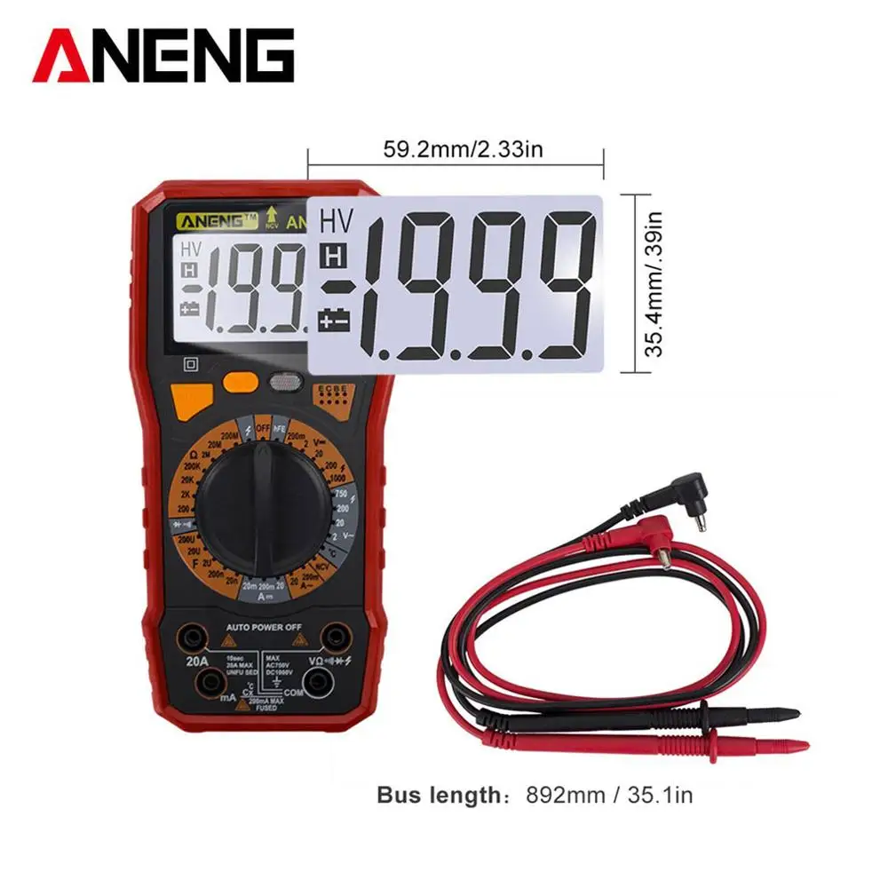 ANENG AN819C Цифровой мультиметр ЖК дисплей AC/DC Амперметр Вольтметр Сопротивление