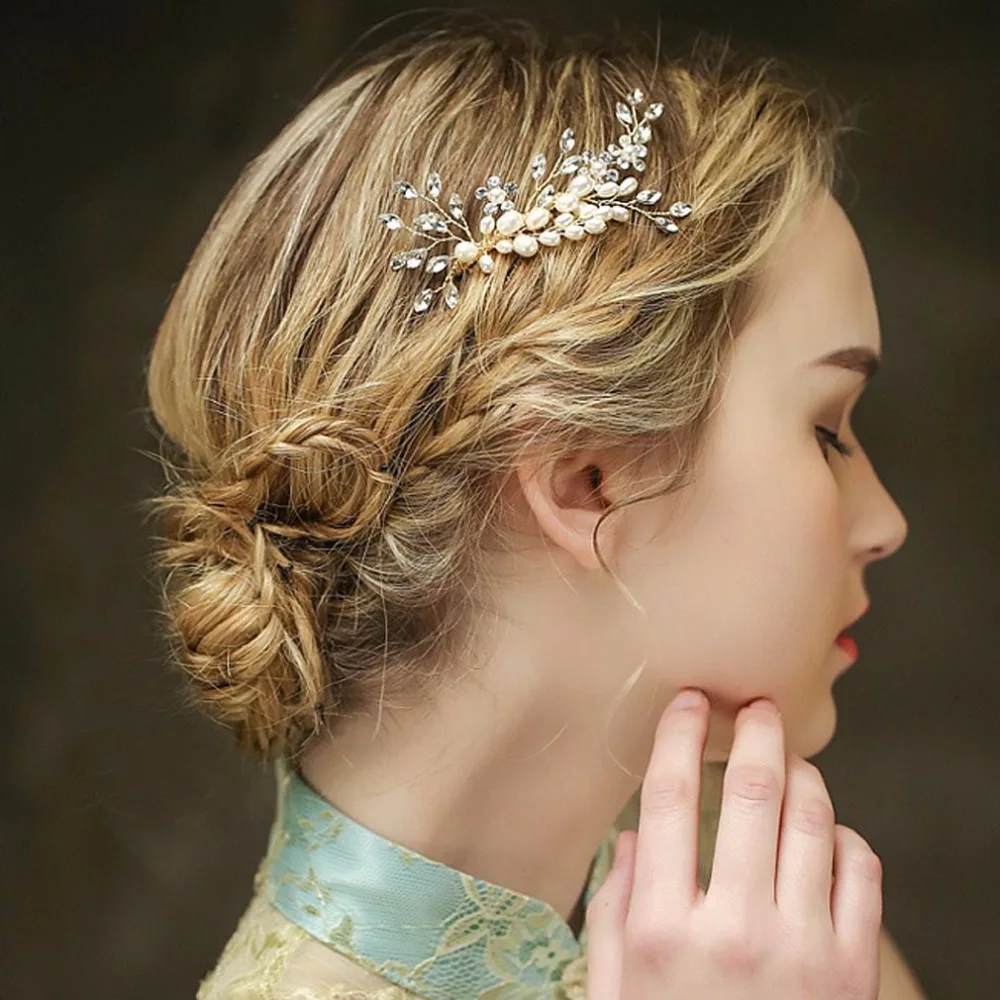 Pearl Flower Hair Combs for Bridal Big Flower Ladies Crystal White Hair