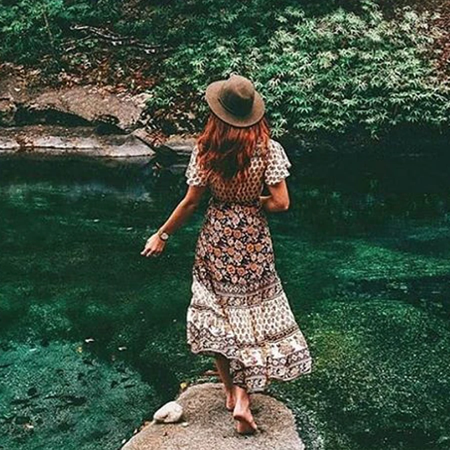 TEELYNN BOHO платье для женщин с цветочным принтом платья v ncek пляжная одежда летние
