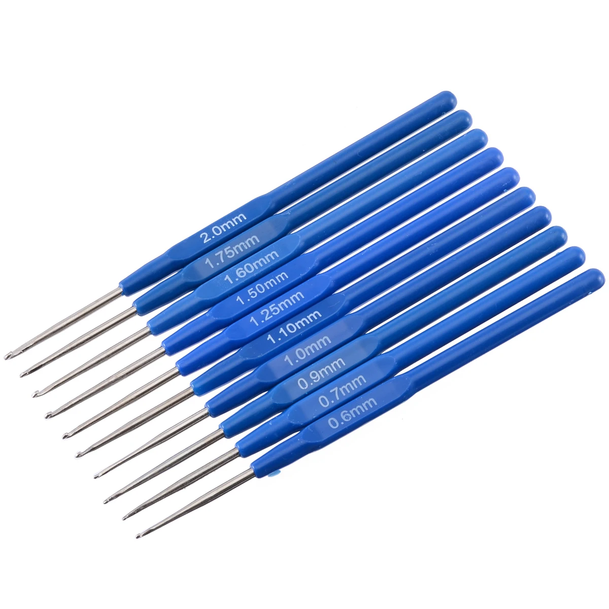 10pcs Blue Metal Knitting Needles Length 14mm Hook Size 0.6-2mm Crochet Hooks Tools Kit With Ergonomic Grips